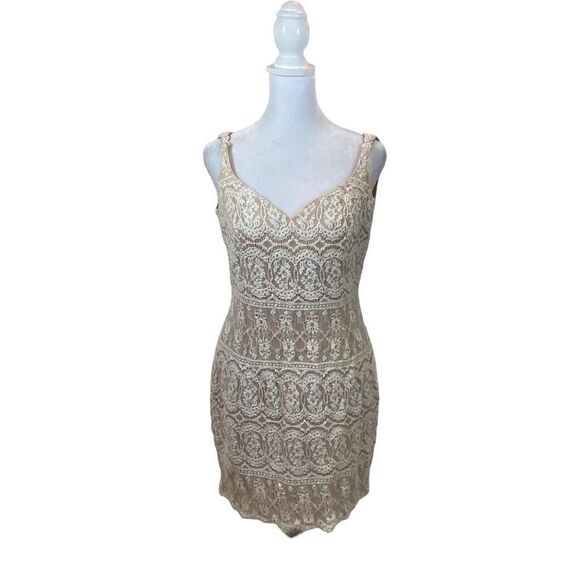Vintage Cache Ivory Lace and Bead Mini Cocktail Dress Size 8 - Picture 3 of 16